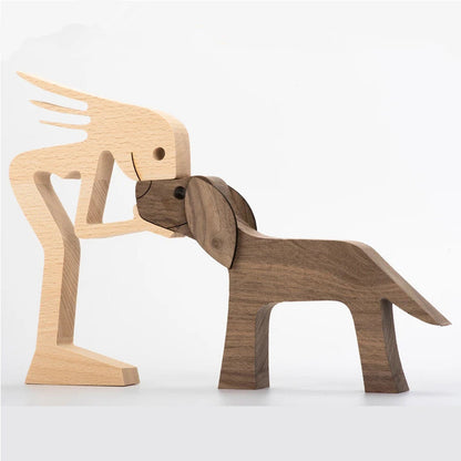 Handcrafted Wood Dog Sculpture | Man & Dog Home Decor Gift