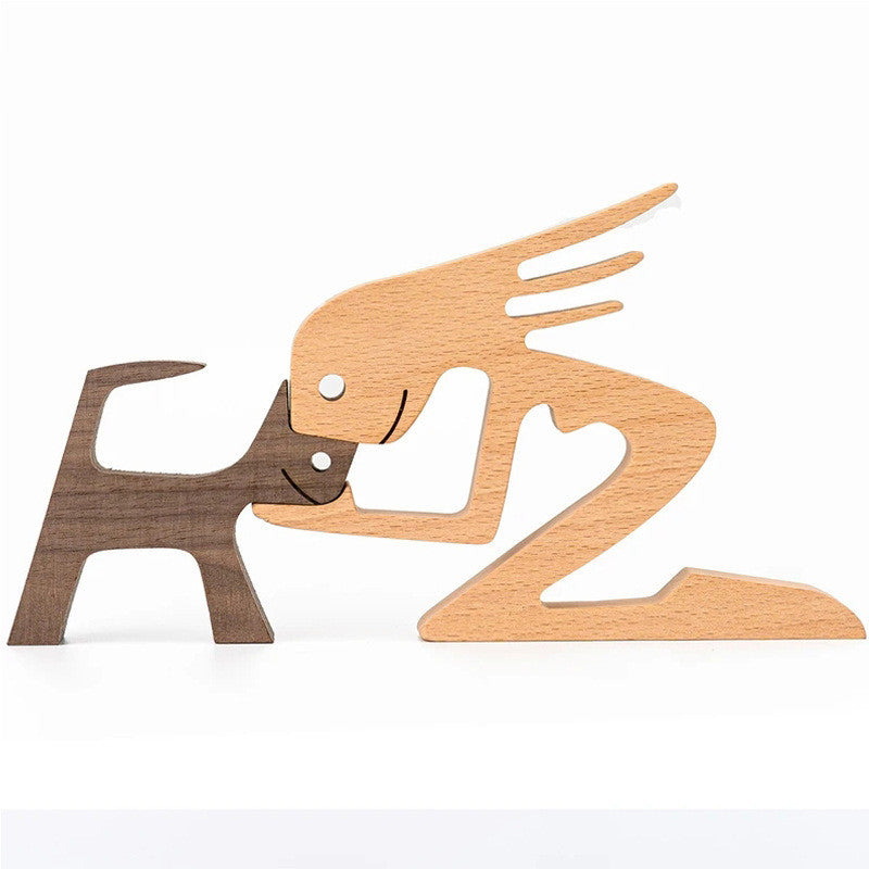 Handcrafted Wood Dog Sculpture | Man & Dog Home Decor Gift