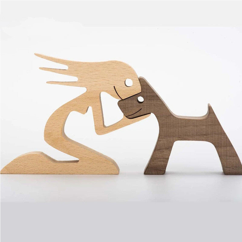 Handcrafted Wood Dog Sculpture | Man & Dog Home Decor Gift