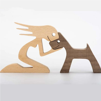 Handcrafted Wood Dog Sculpture | Man & Dog Home Decor Gift