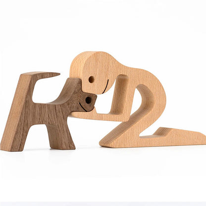 Handcrafted Wood Dog Sculpture | Man & Dog Home Decor Gift