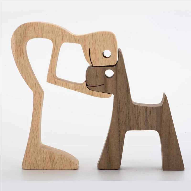 Handcrafted Wood Dog Sculpture | Man & Dog Home Decor Gift