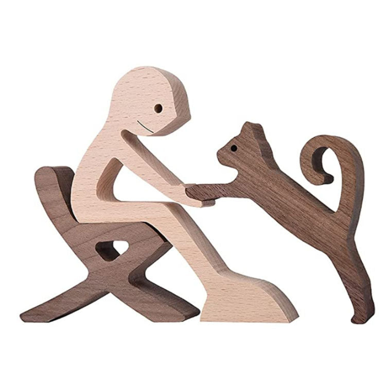 Handcrafted Wood Dog Sculpture | Man & Dog Home Decor Gift