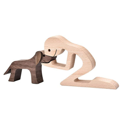 Handcrafted Wood Dog Sculpture | Man & Dog Home Decor Gift