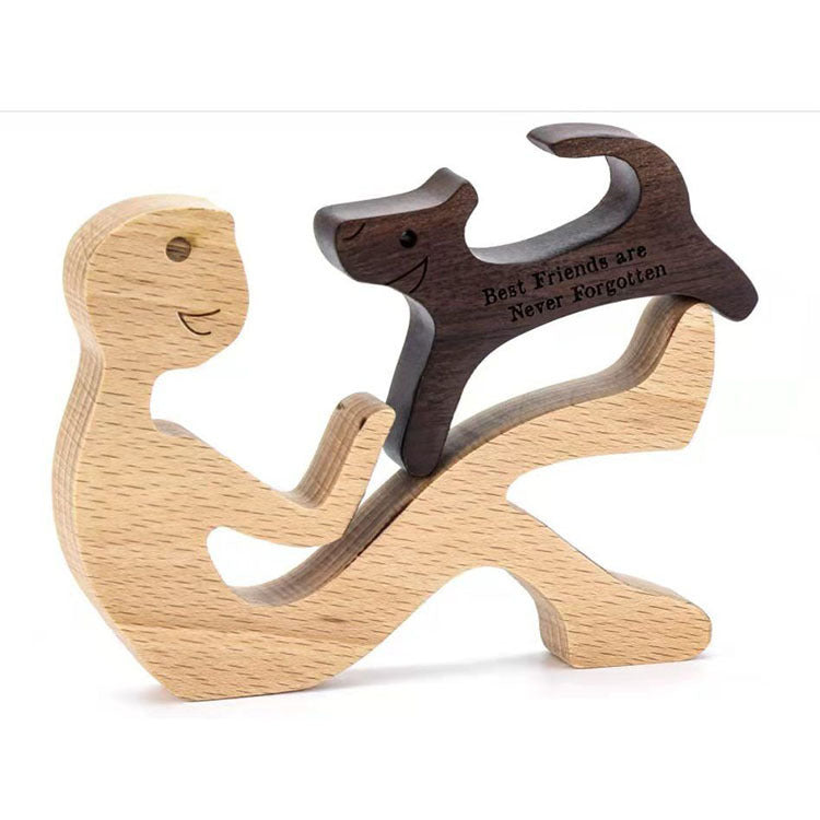 Handcrafted Wood Dog Sculpture | Man & Dog Home Decor Gift