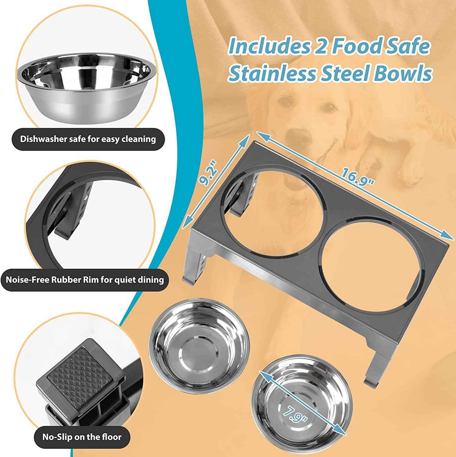 Elevated Dog Bowl - Raised Feeder for Neck Protection