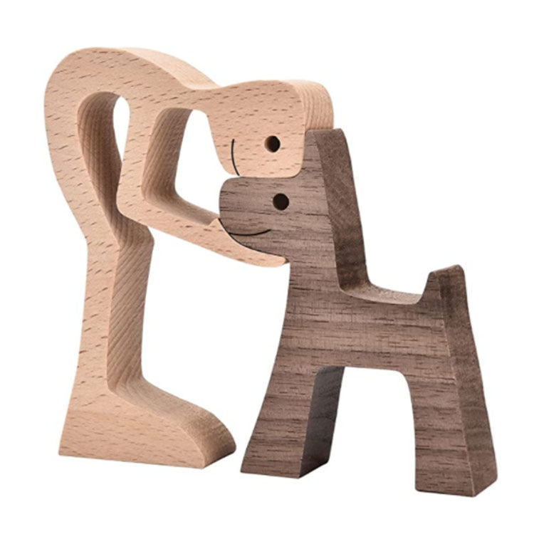 Handcrafted Wood Dog Sculpture | Man & Dog Home Decor Gift