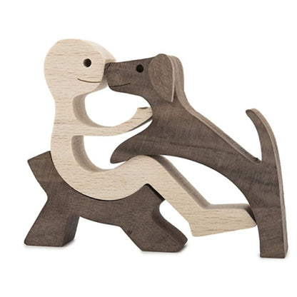 Handcrafted Wood Dog Sculpture | Man & Dog Home Decor Gift