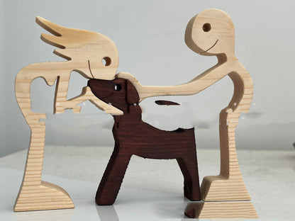 Handcrafted Wood Dog Sculpture | Man & Dog Home Decor Gift