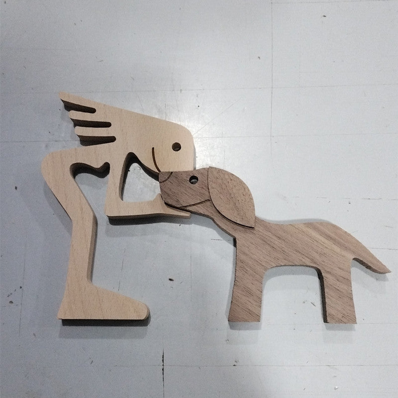 Handcrafted Wood Dog Sculpture | Man & Dog Home Decor Gift