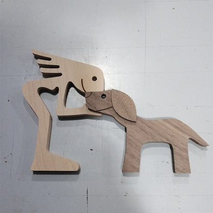 Handcrafted Wood Dog Sculpture | Man & Dog Home Decor Gift