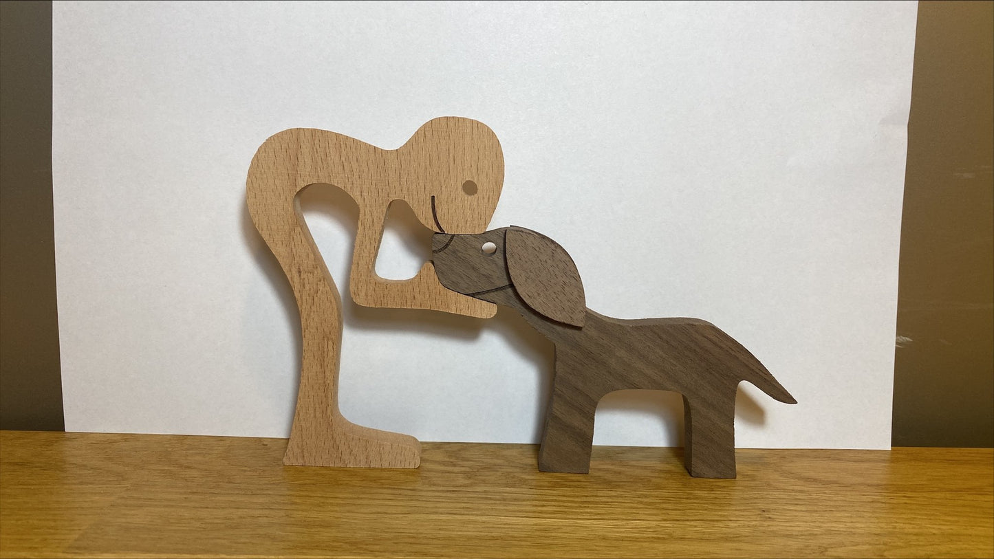 Handcrafted Wood Dog Sculpture | Man & Dog Home Decor Gift