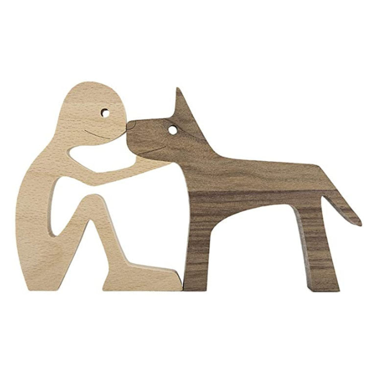 Handcrafted Wood Dog Sculpture | Man & Dog Home Decor Gift