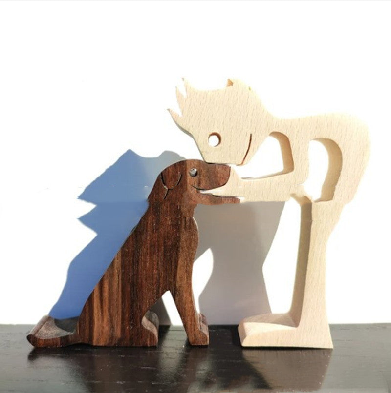 Handcrafted Wood Dog Sculpture | Man & Dog Home Decor Gift