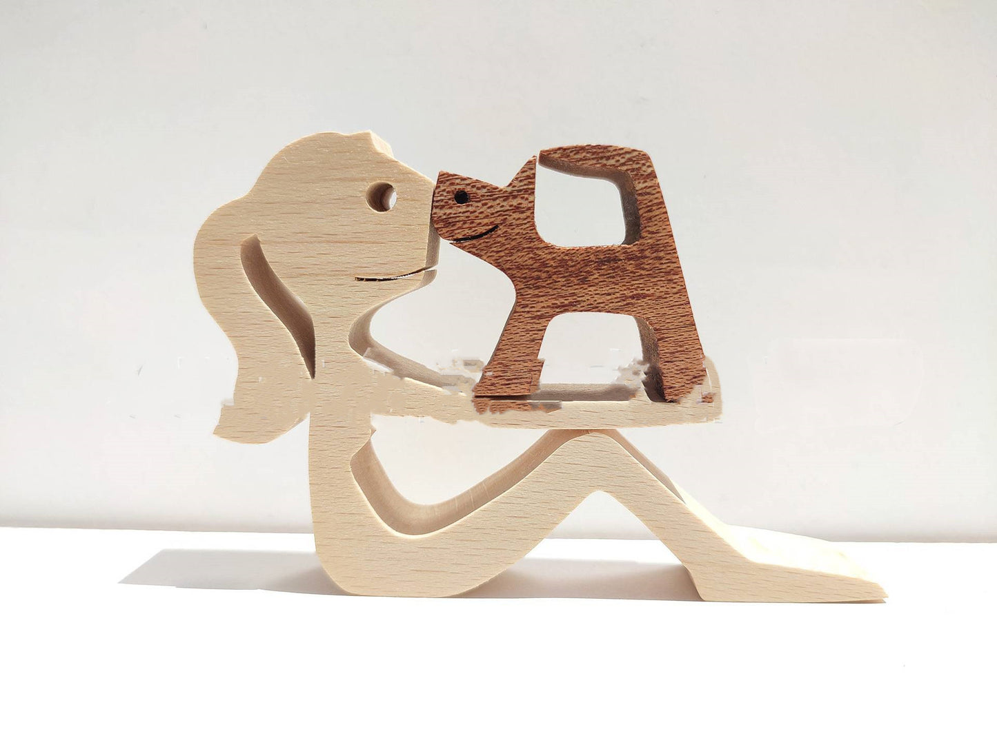 Handcrafted Wood Dog Sculpture | Man & Dog Home Decor Gift