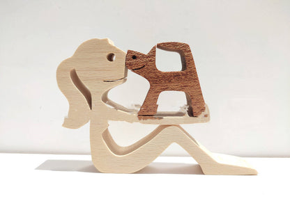 Handcrafted Wood Dog Sculpture | Man & Dog Home Decor Gift