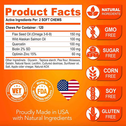 Youmile Omega 3 For Dogs - 120Ct  Fish Oil Treats - Allergy & Itch Relief Skin & Coat Supplement - Dry Itchy Skin, Anti Shedding & Hot Spots Treatment - Pet Salmon Oil Chews - Chicken Flavor Dog  Vit