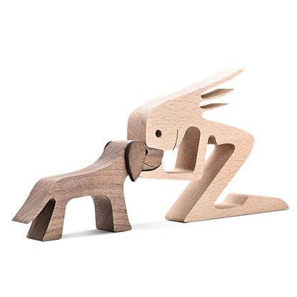 Handcrafted Wood Dog Sculpture | Man & Dog Home Decor Gift