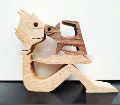 Handcrafted Wood Dog Sculpture | Man & Dog Home Decor Gift
