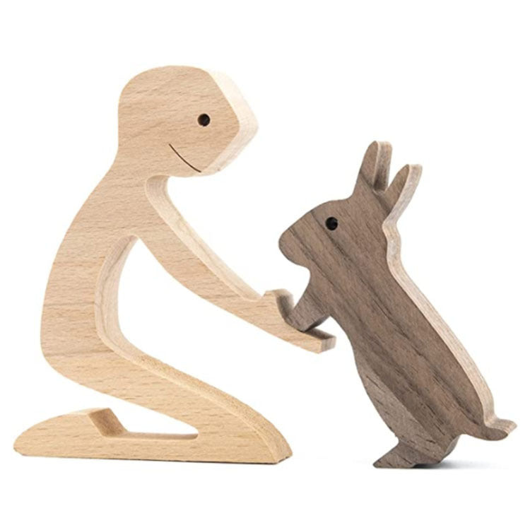 Handcrafted Wood Dog Sculpture | Man & Dog Home Decor Gift