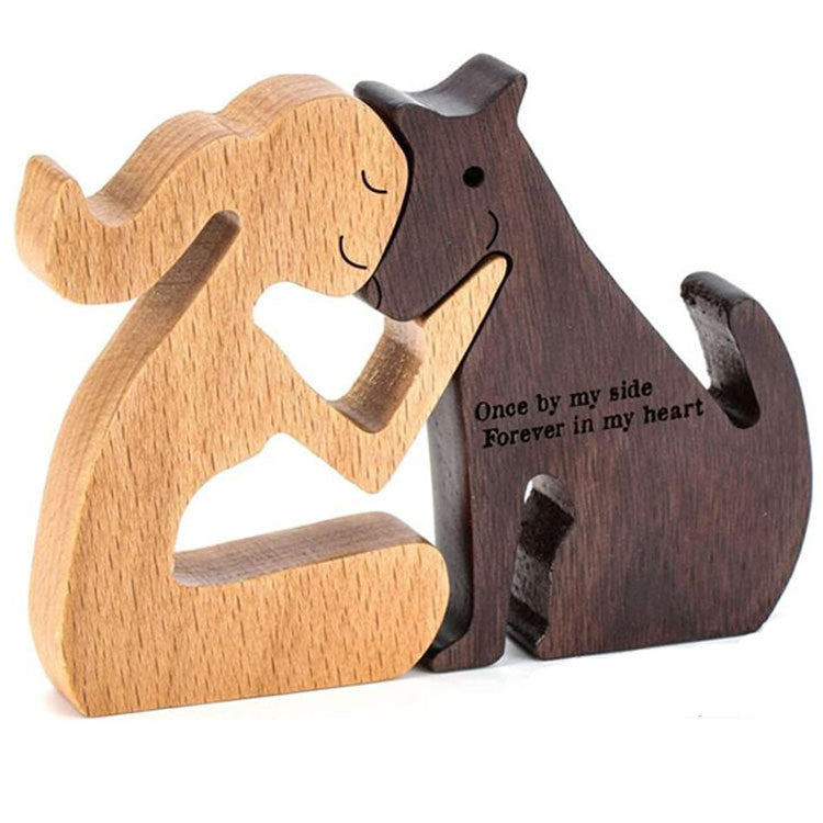 Handcrafted Wood Dog Sculpture | Man & Dog Home Decor Gift