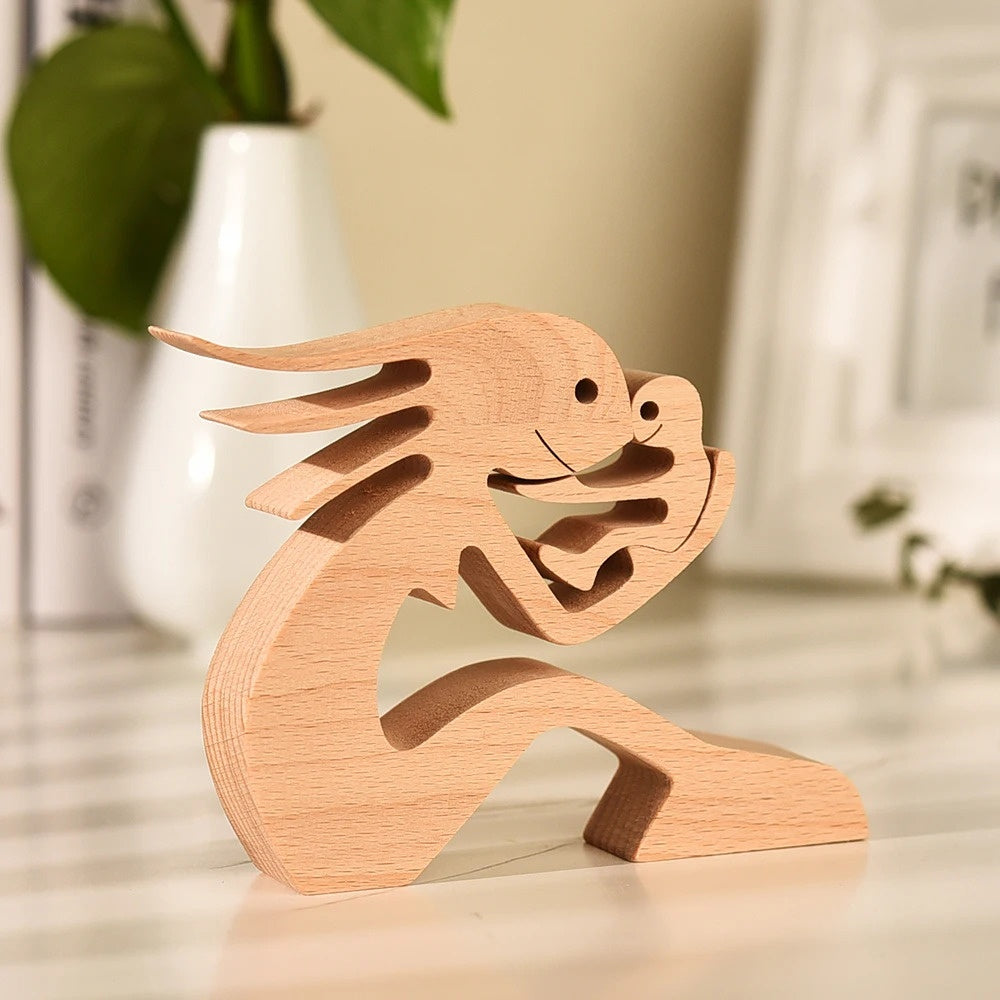 Handcrafted Wood Dog Sculpture | Man & Dog Home Decor Gift