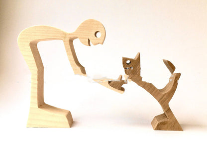 Handcrafted Wood Dog Sculpture | Man & Dog Home Decor Gift