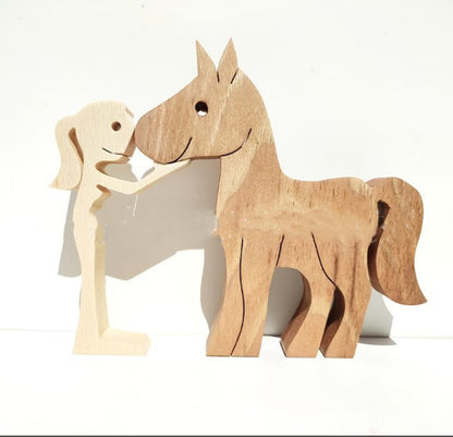 Handcrafted Wood Dog Sculpture | Man & Dog Home Decor Gift