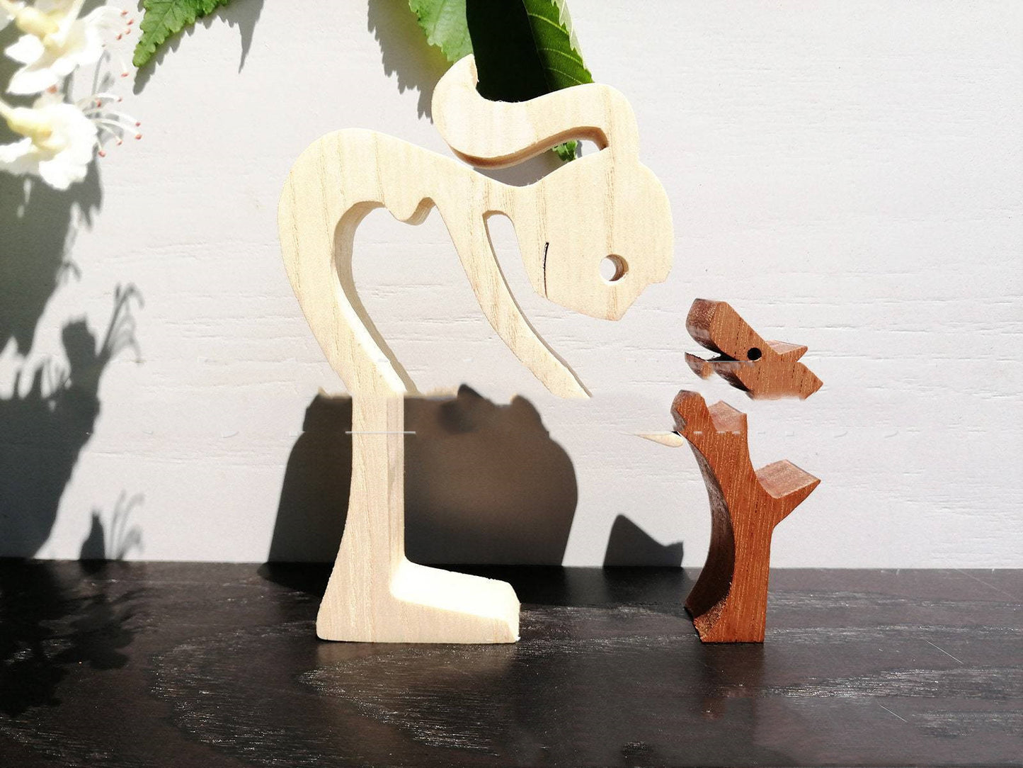 Handcrafted Wood Dog Sculpture | Man & Dog Home Decor Gift