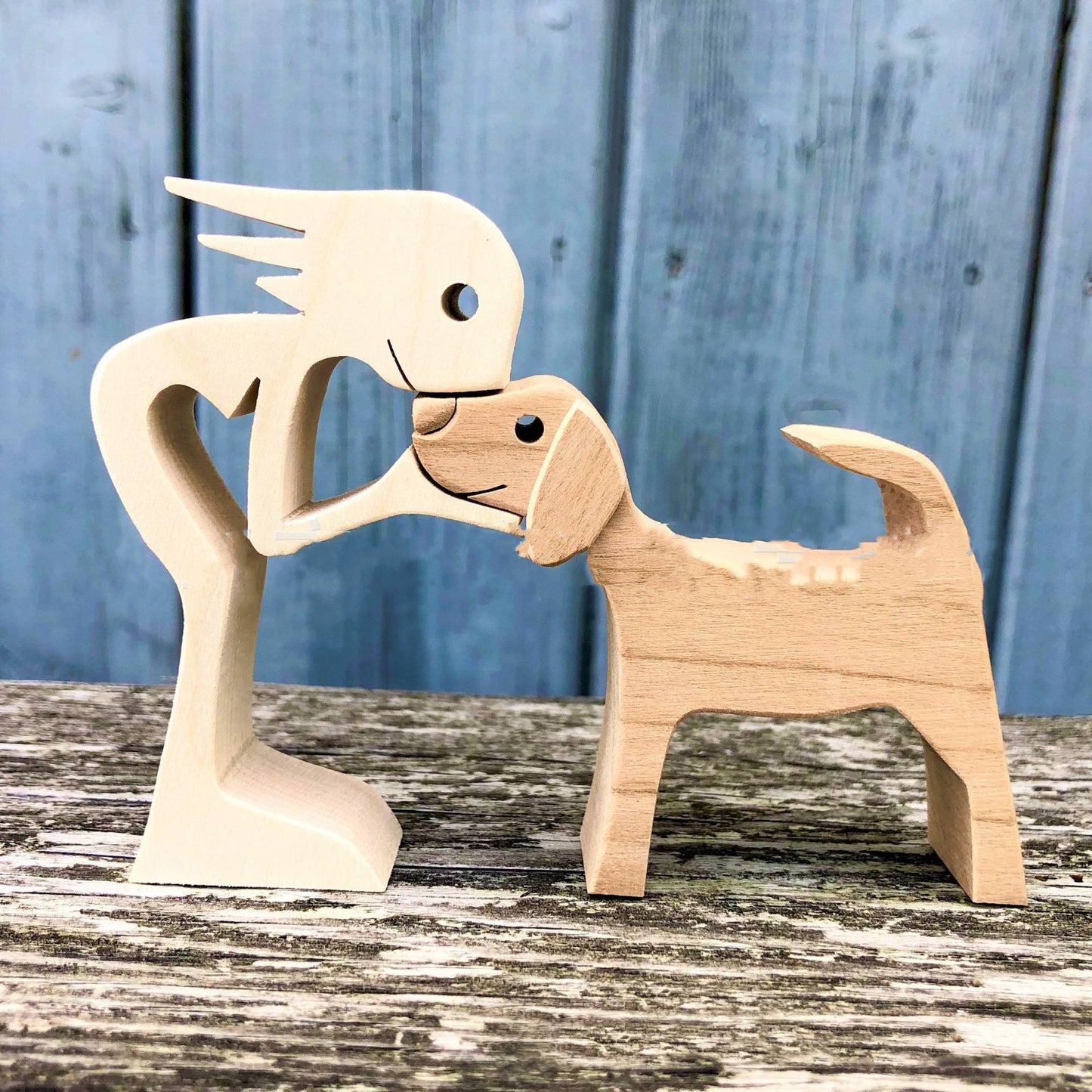 Handcrafted Wood Dog Sculpture | Man & Dog Home Decor Gift