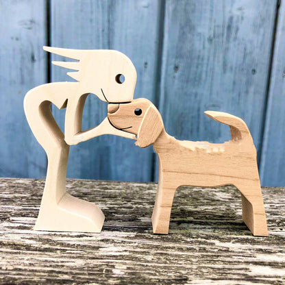 Handcrafted Wood Dog Sculpture | Man & Dog Home Decor Gift