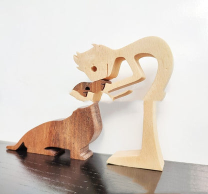 Handcrafted Wood Dog Sculpture | Man & Dog Home Decor Gift