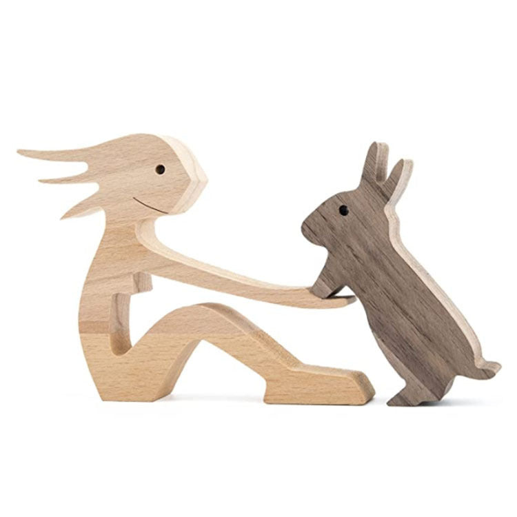 Handcrafted Wood Dog Sculpture | Man & Dog Home Decor Gift