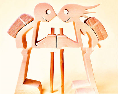 Handcrafted Wood Dog Sculpture | Man & Dog Home Decor Gift