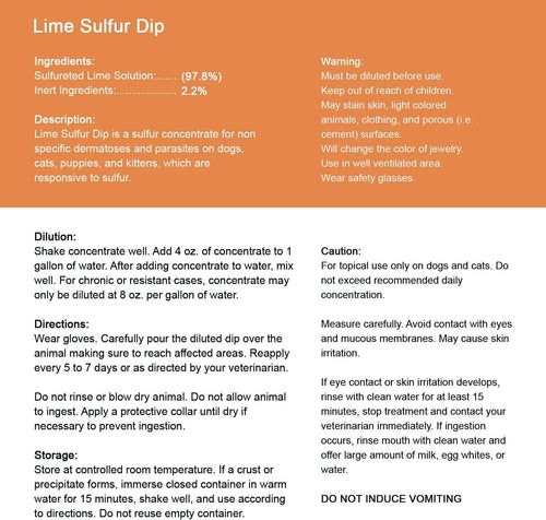 Classic's Lime Sulfur Dip Safe Solution for Dog Cat Horse Pet