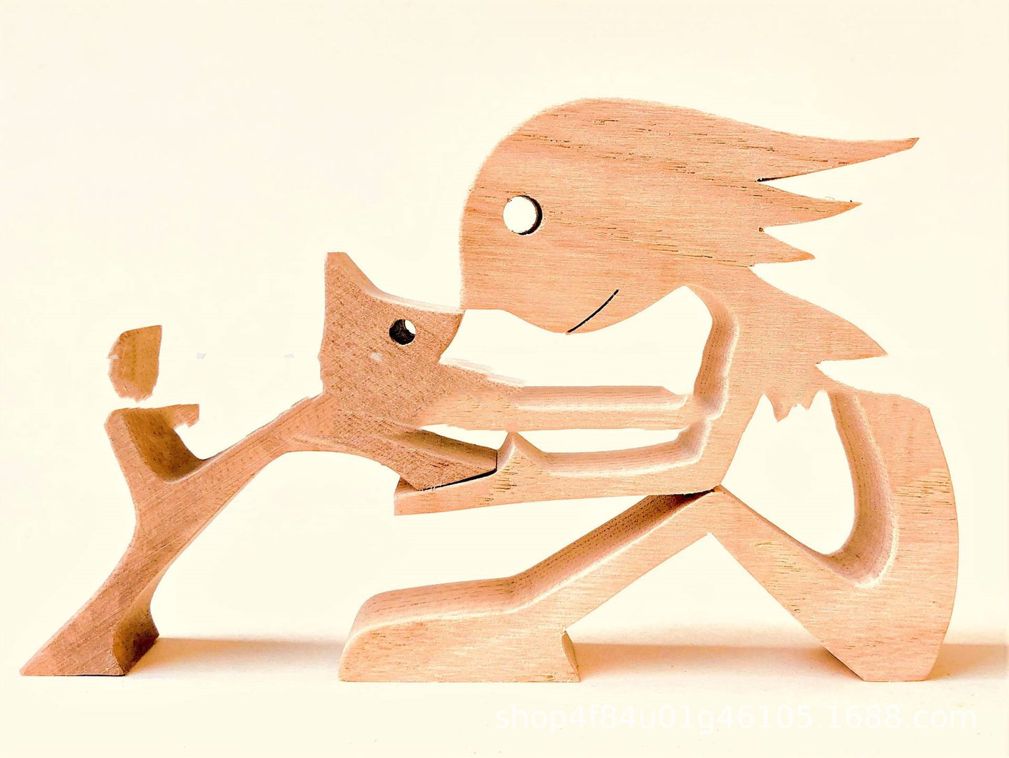 Handcrafted Wood Dog Sculpture | Man & Dog Home Decor Gift